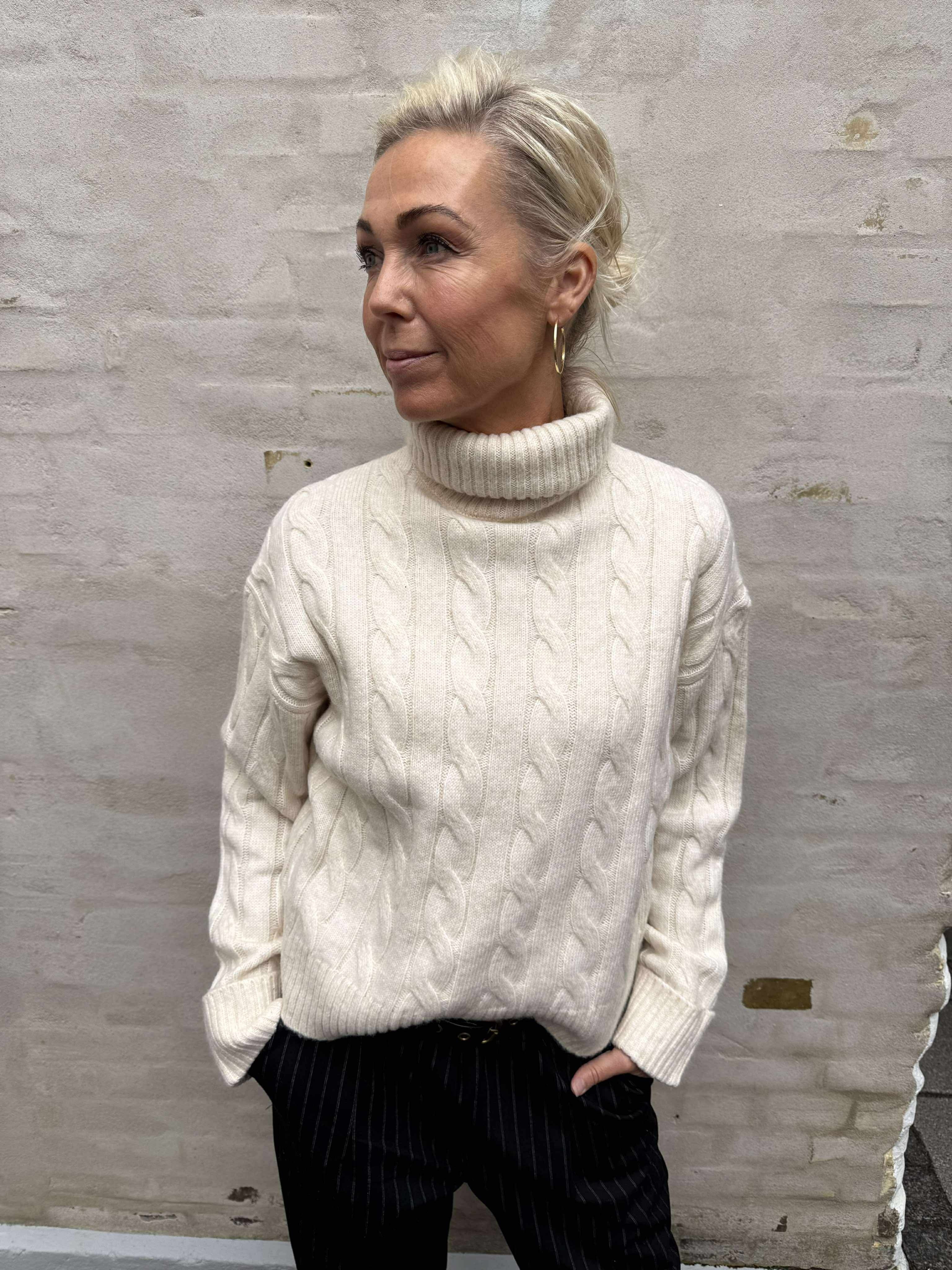 MAY HIGH ROLL NECK KNIT - Birch melange birch