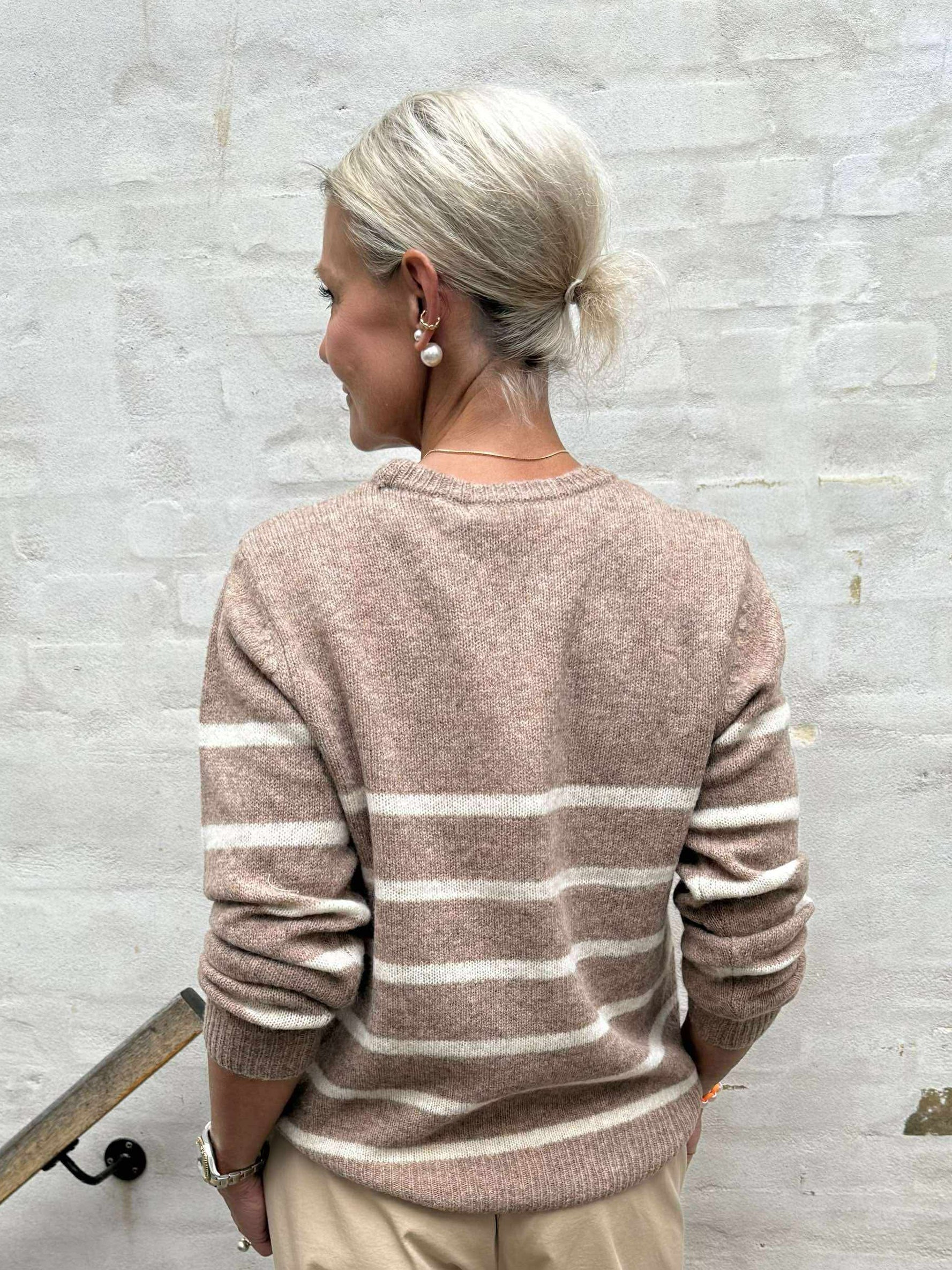 Katrina Pullover - Tannin Melange/White Stripe