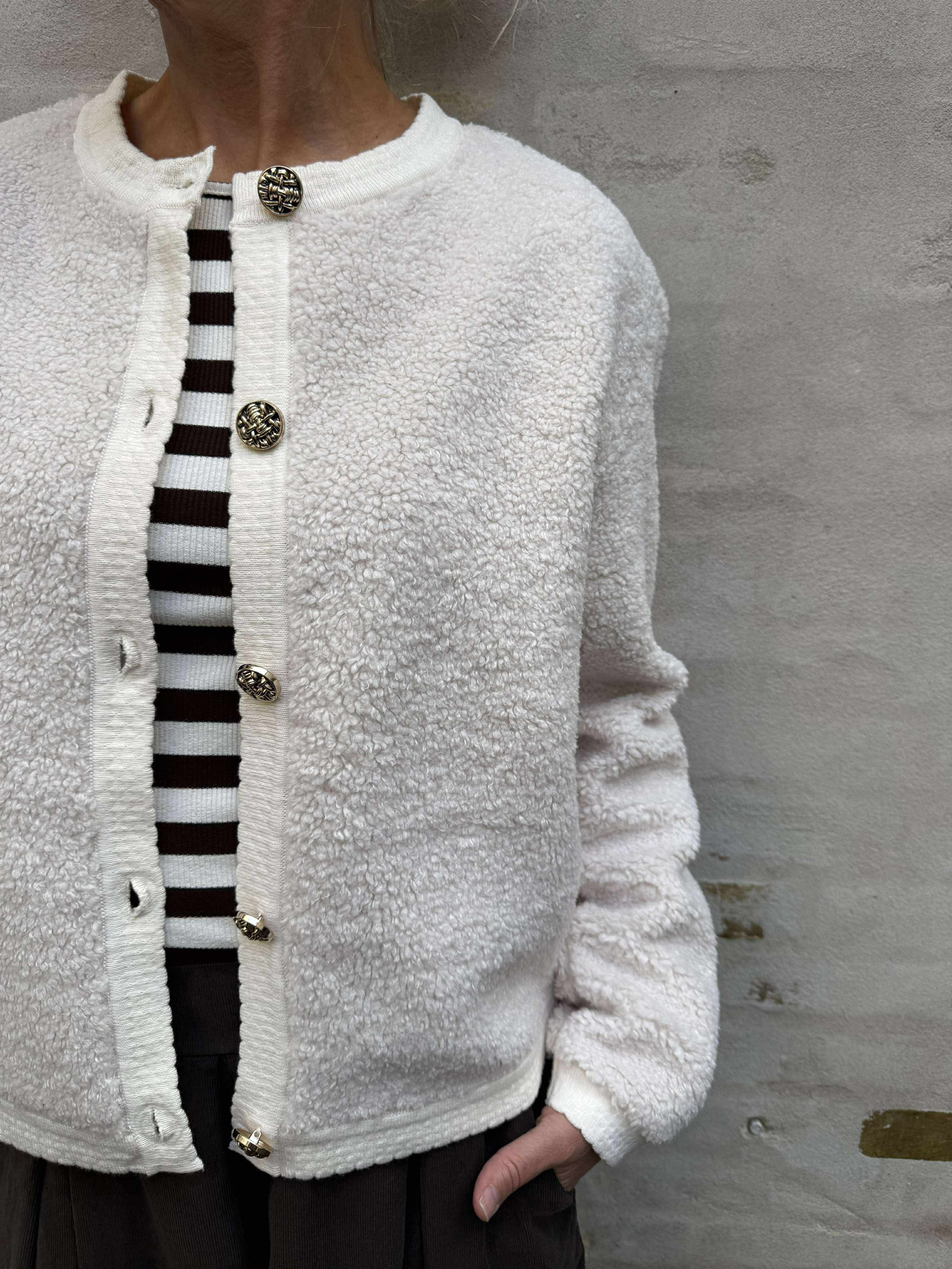 Limo Fluffy Knit Cardigan - Creme