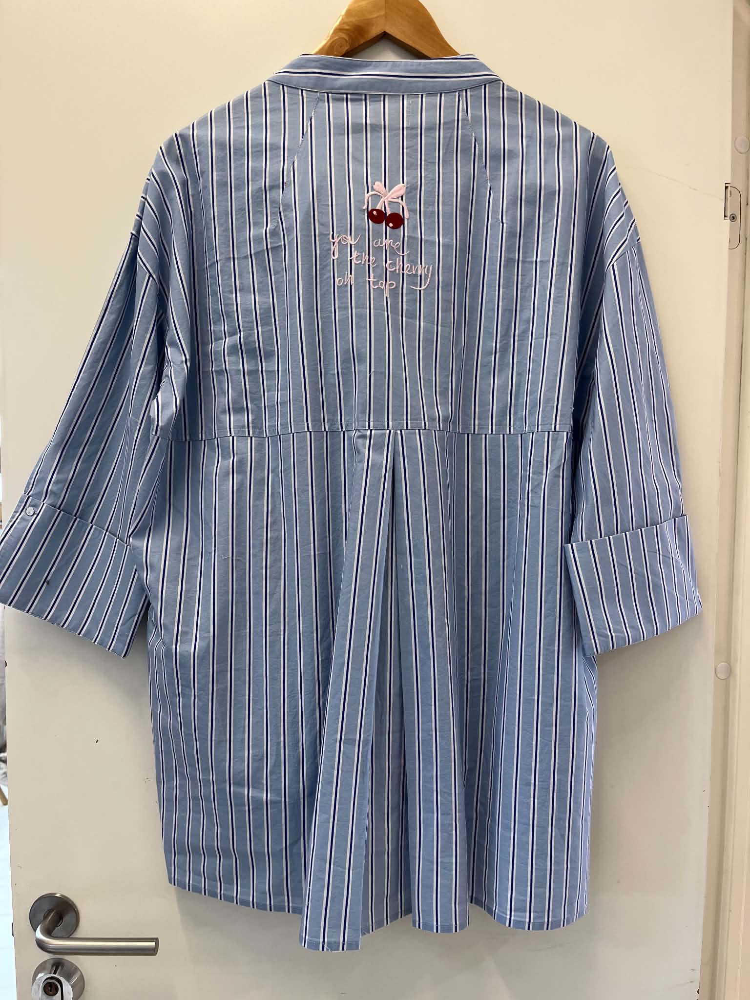 Luna Cherry Shirt - Light Blue Stripe