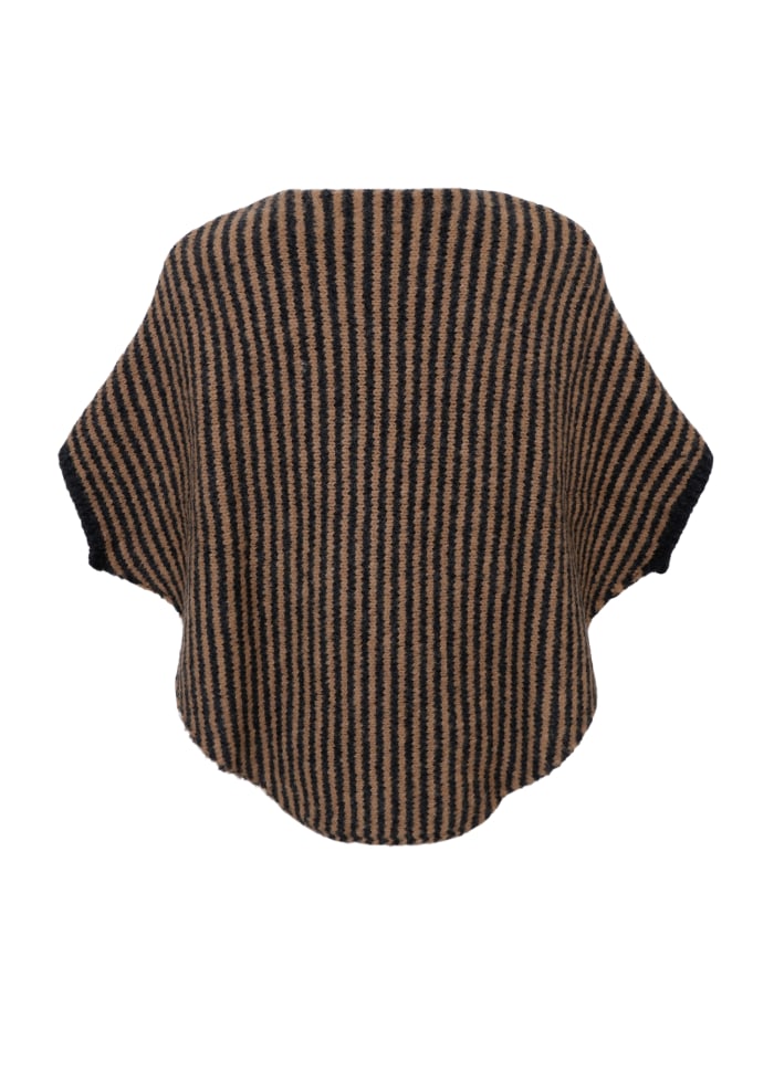 Pella striped poncho latte dark grey