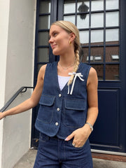 Fabia v-neck denim vest bark blue denim