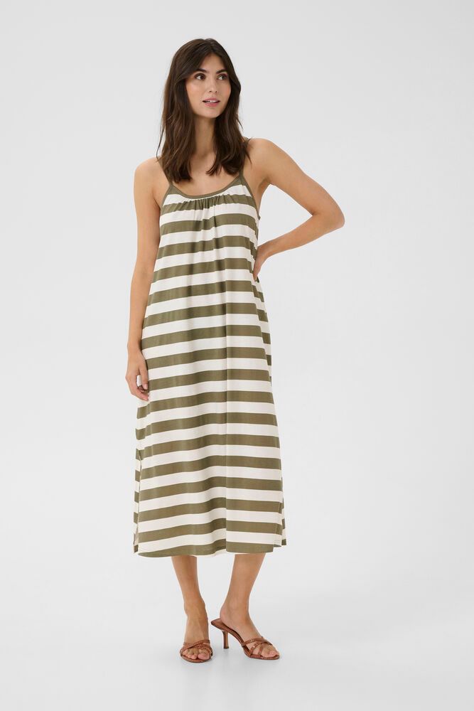Benzo Deia Strap Dress - Dusky Green/White Stripe