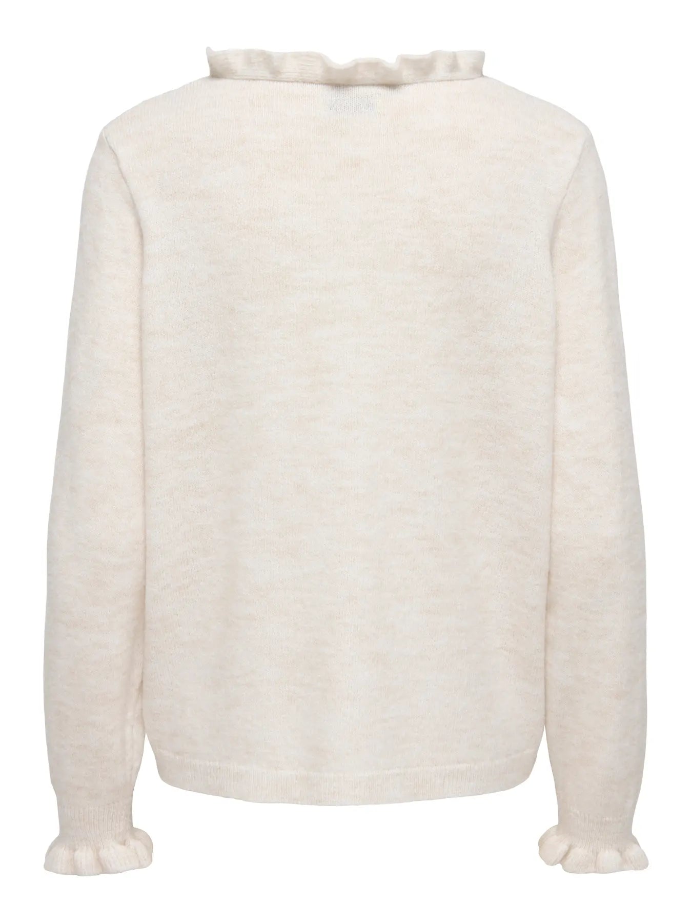 LETTY V-NECK FRILL PULLOVER - Egret MELANGE