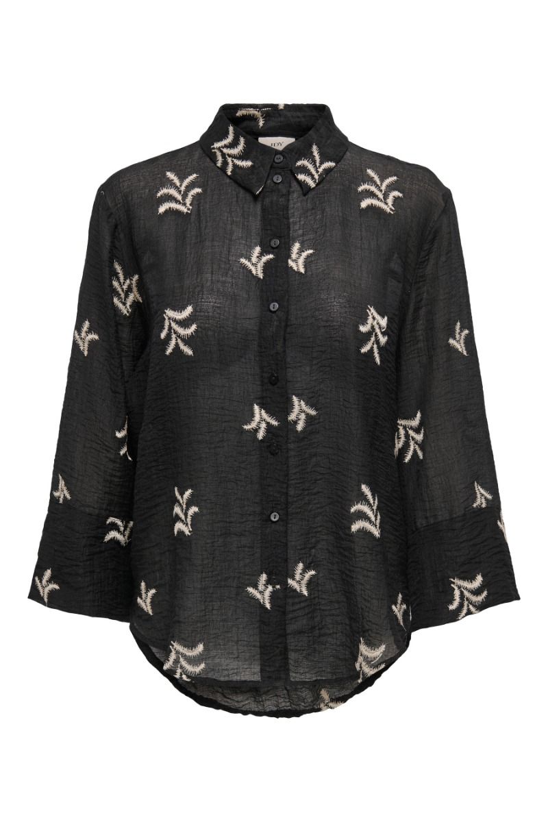 Theo Embroidery Loose Shirt - Black/Flower