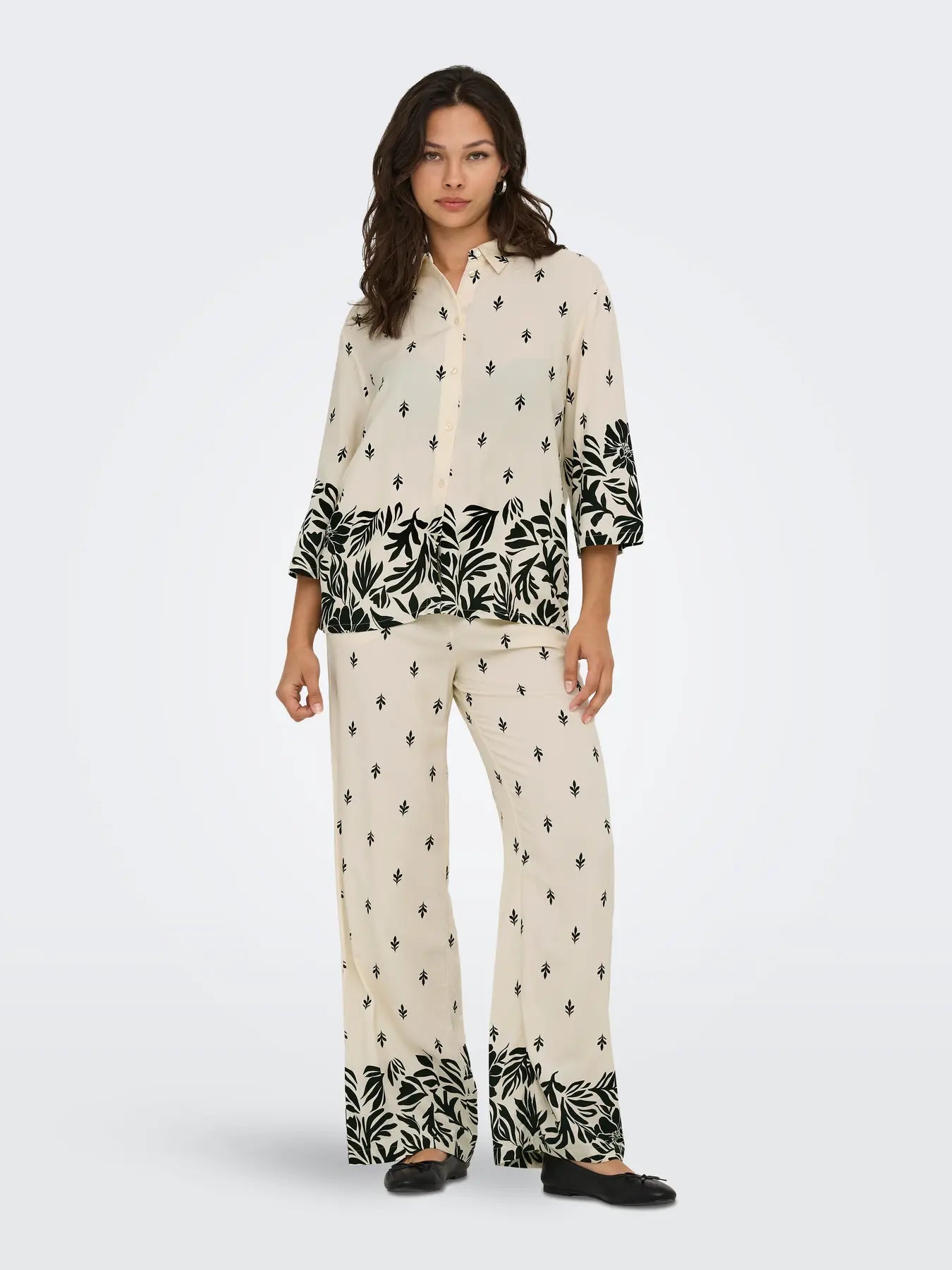 MAGGIE LIFE LOOSE 3/4 SHIRT - Sandshell BLACK ETHNIC