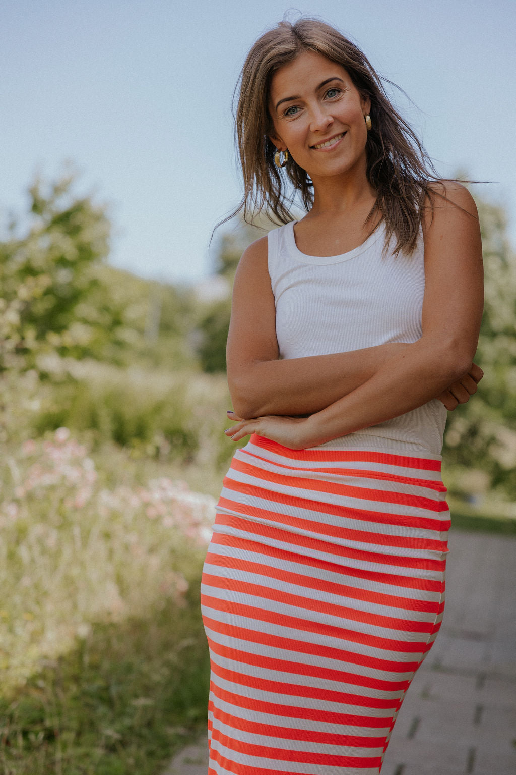 PREORDER-Everyday stripe Skirt - White/Pink Flou