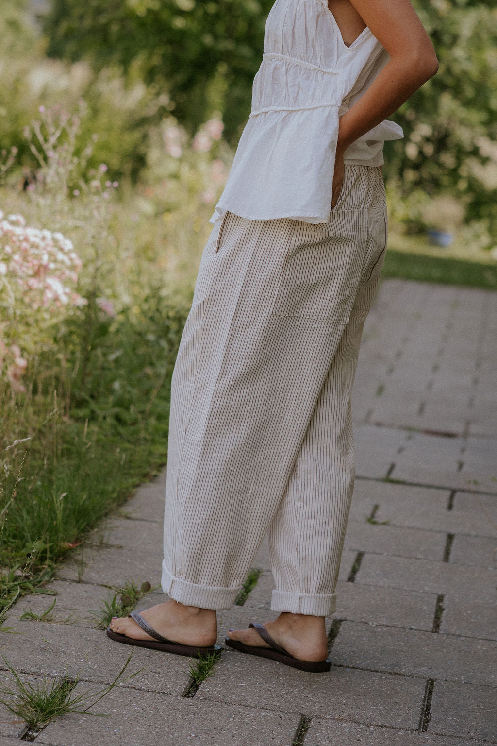 Paola Striped Pants - Off White/Light Beige