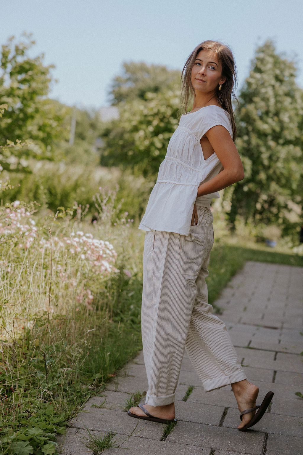 Paola Striped Pants - Off White/Light Beige