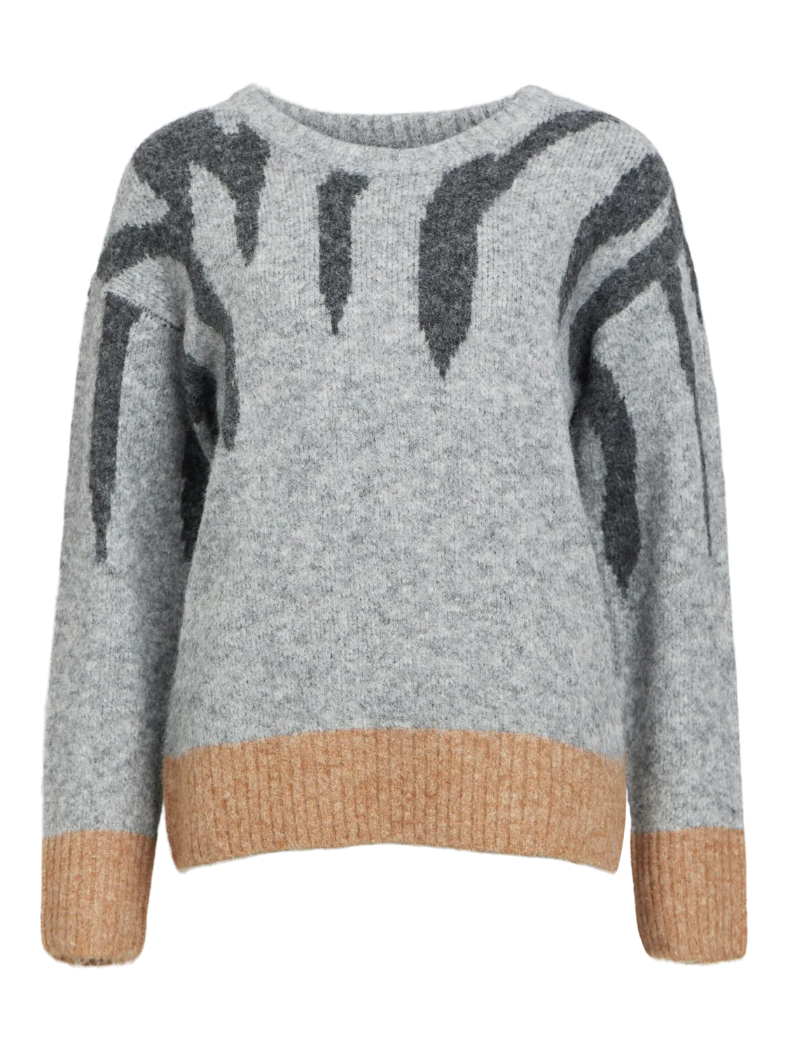 Rabu knit L/S pullover light grey melange/dark grey