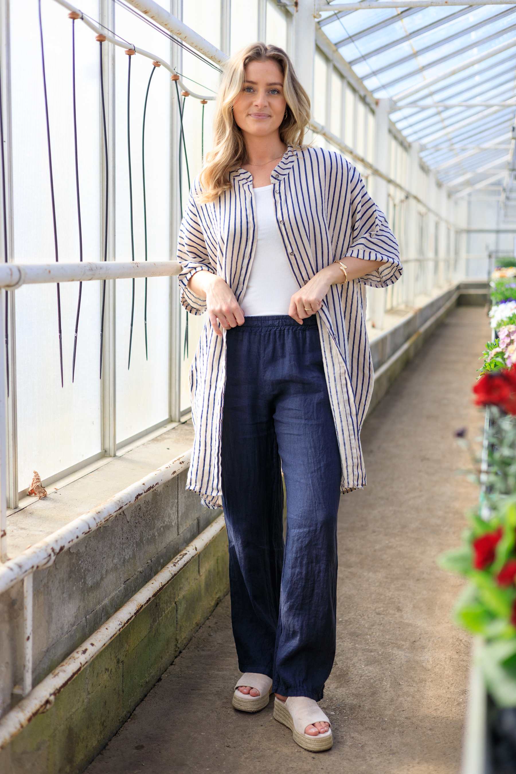 MELINA Linen Tunic - Navy Stripe