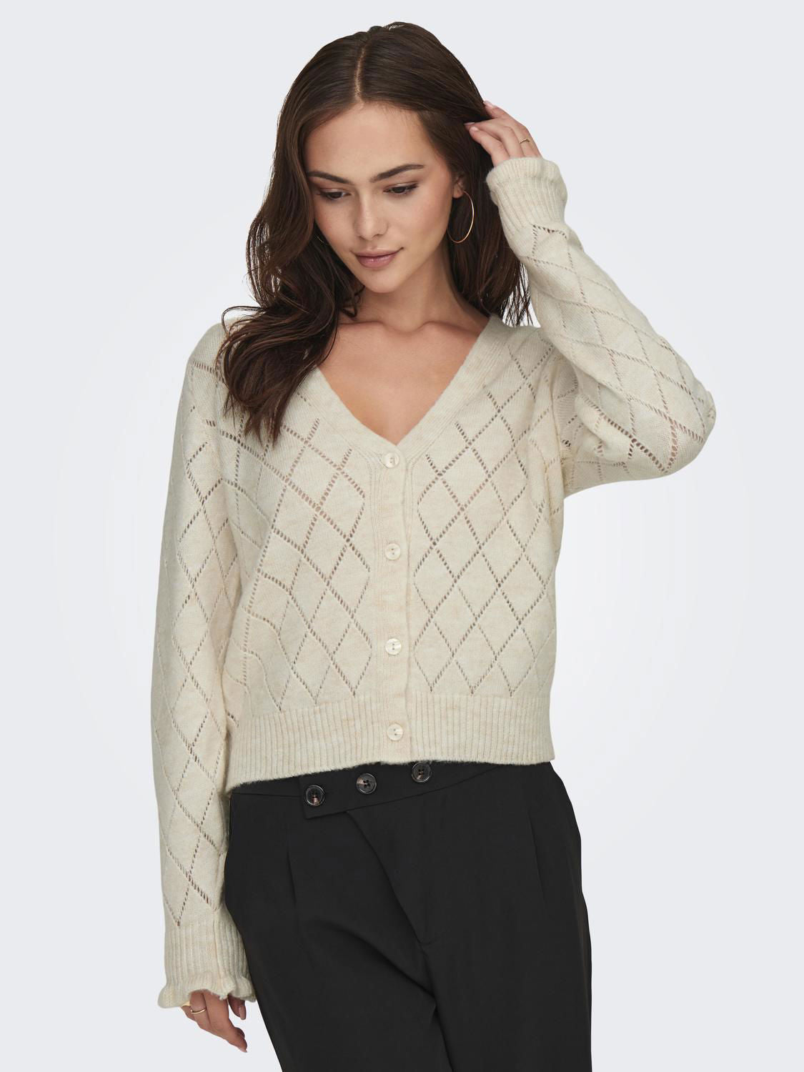 Letty L/S v-neck structure cardigan whitecap gray