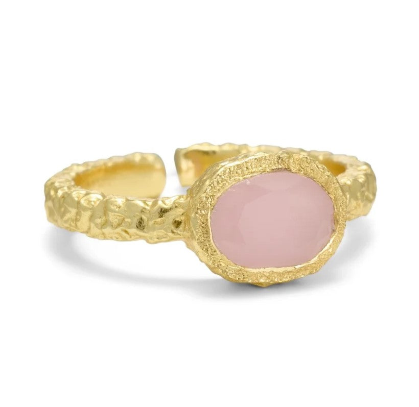 Pure by nat foil ring med stor rosa sten
