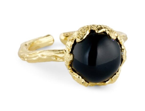 Pure by nat Ring w. large black natural stone