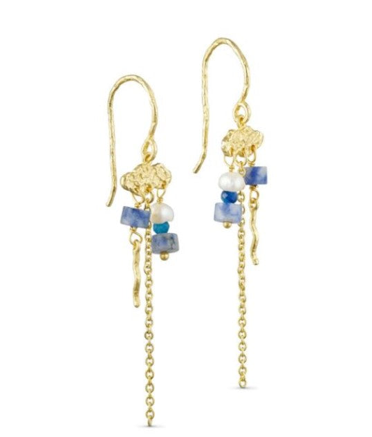Pure by nat chain earring w. blue square stones