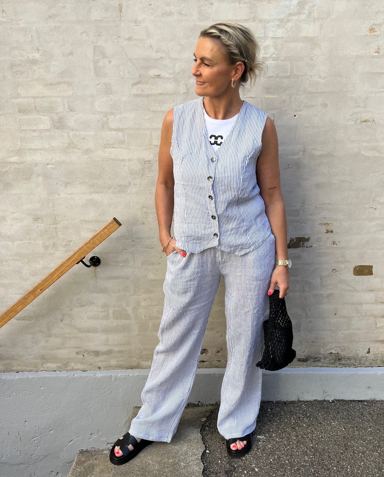Melina wide linen pant nothern grey