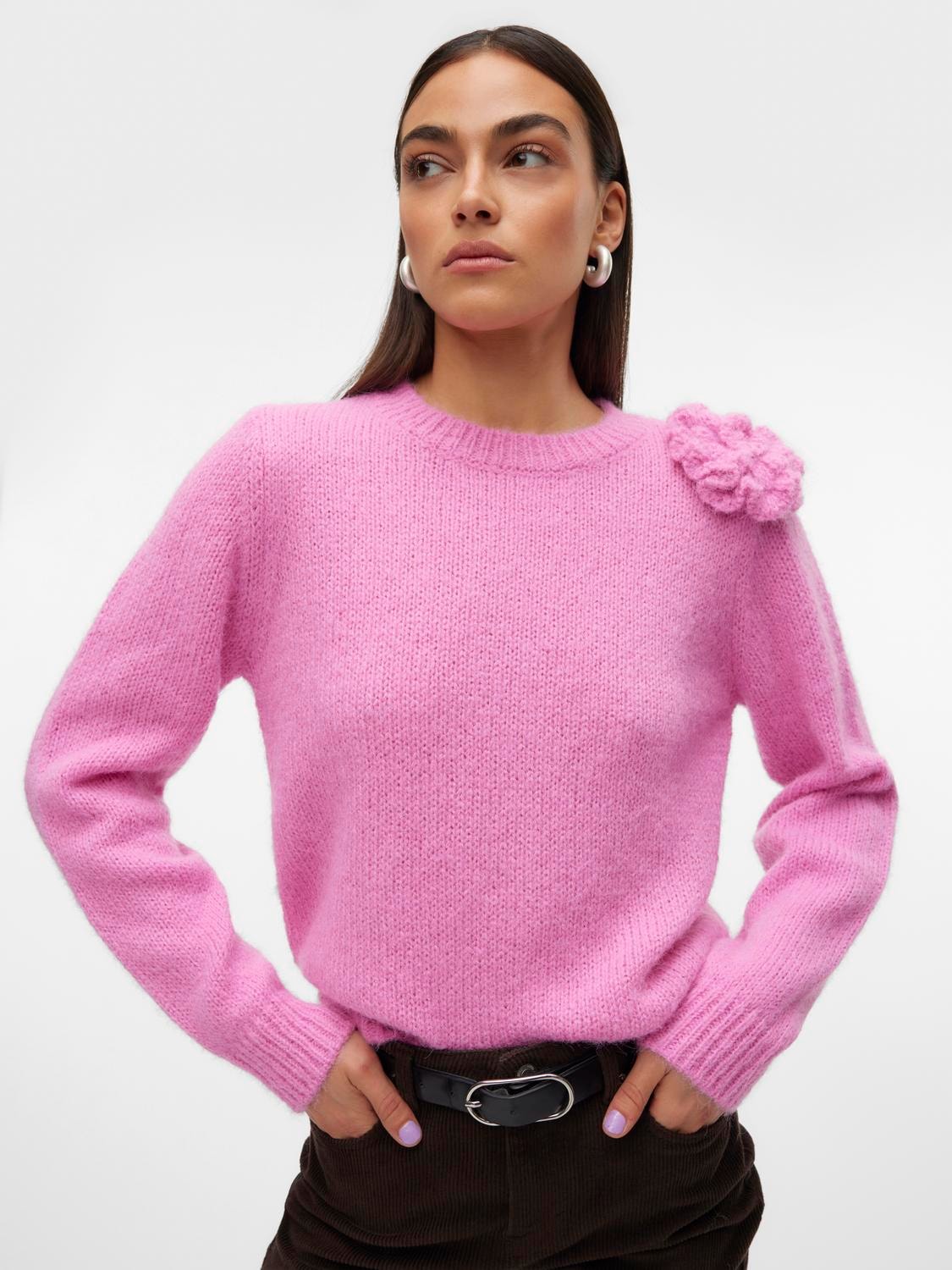 Adia o-neck flower pullover fuchsia pink