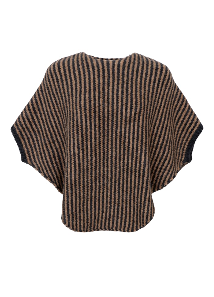 Pella striped poncho latte dark grey