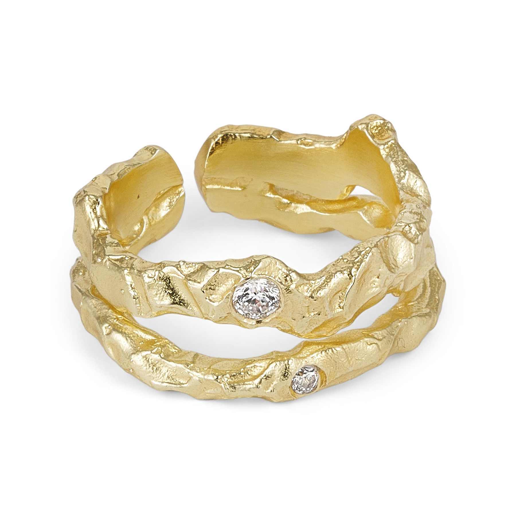 Dobbelt Foil Ring Med Zirkoner - Guld